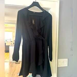 Black Ruffle faux wrap dress